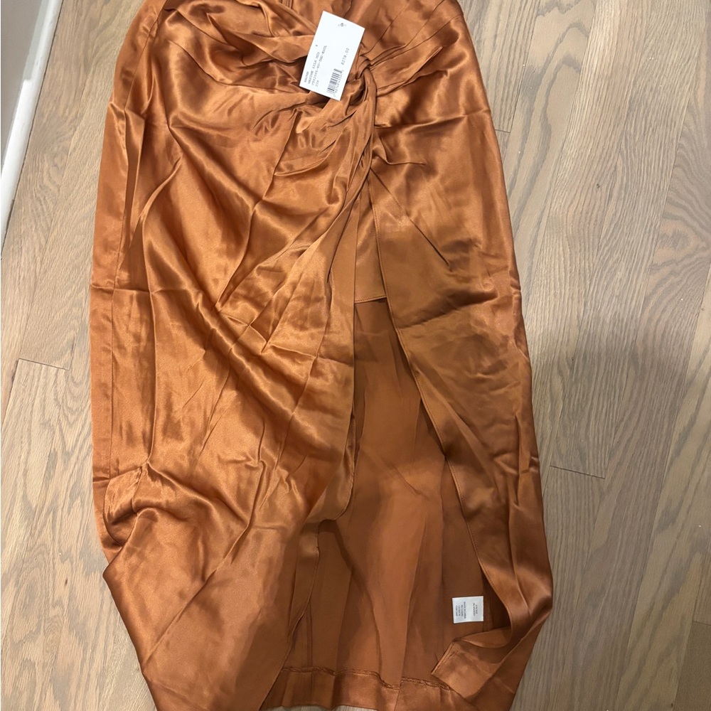 INTERMIX Satin Maxi Skirt in Rust Orange